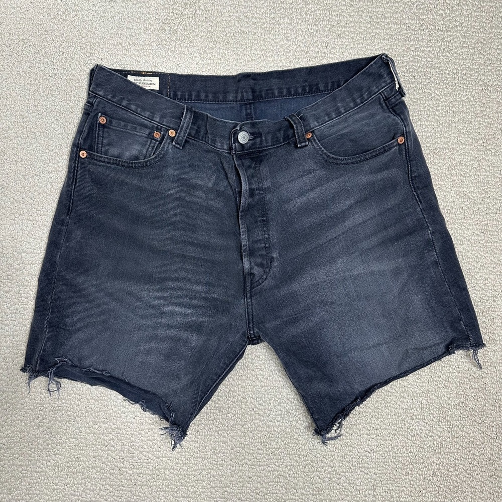 Levis Jean Shorts Mens 36 Black 501 Big E 93 Button Fly Cut Off 7 inch Inseam